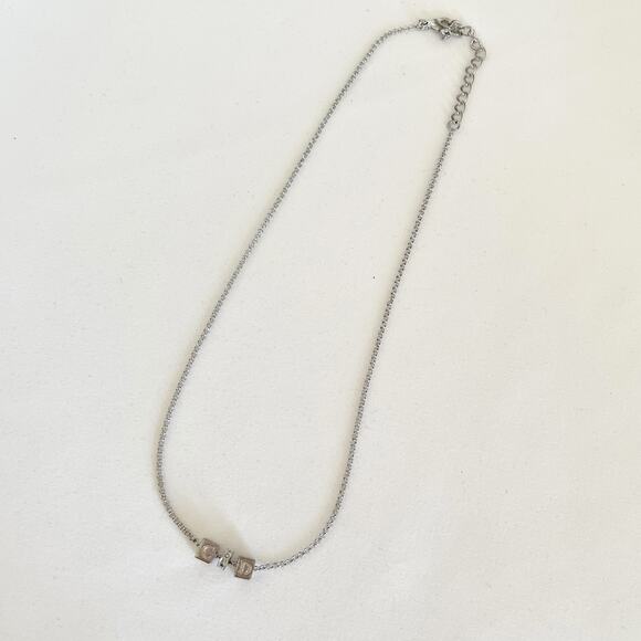 DIOR Cube CD Logo Rhinestone Silver Tone Pendant Necklace - Picture 7 of 12